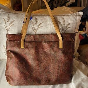 Etro Vintage Italian Luxury Elegant Brown Paisley Tote Bag by Etro made in Italy